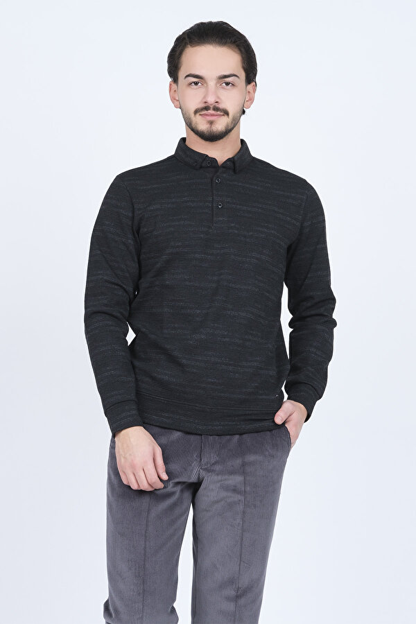 Erkek Desenli Polo Yaka Triko Sweat 6782273 Siyah