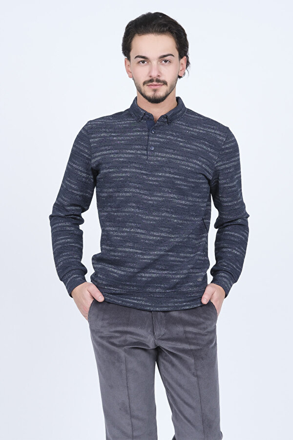 Erkek Desenli Polo Yaka Triko Sweat 6782273 Lacivert