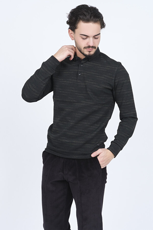 Erkek Desenli Polo Yaka Triko Sweat 6782273 Haki