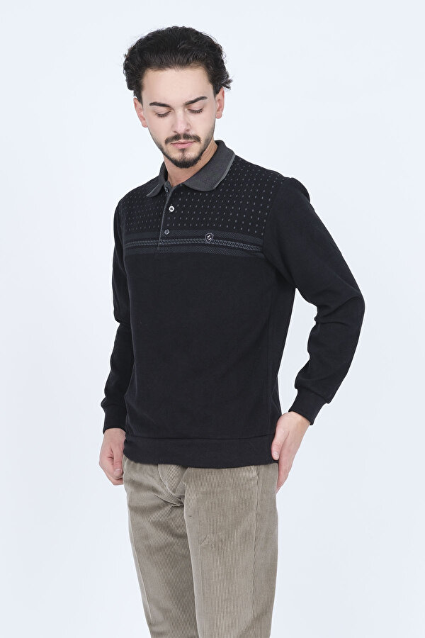Erkek Desenli Polo Yaka Triko Sweat 6741251 Siyah