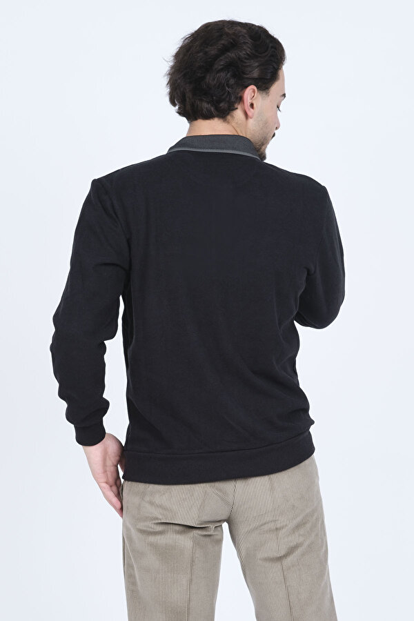 Erkek Desenli Polo Yaka Triko Sweat 6741251 Siyah