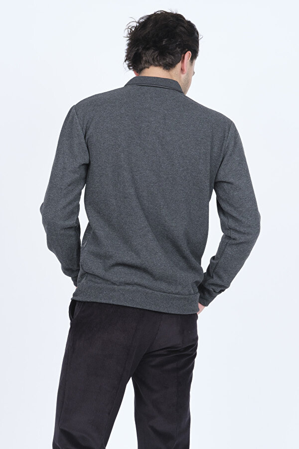 Erkek Desenli Polo Yaka Triko Sweat 6741256 Gri