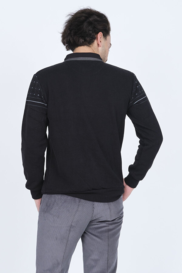 Erkek Desenli Polo Yaka Triko Sweat 6741254 Siyah