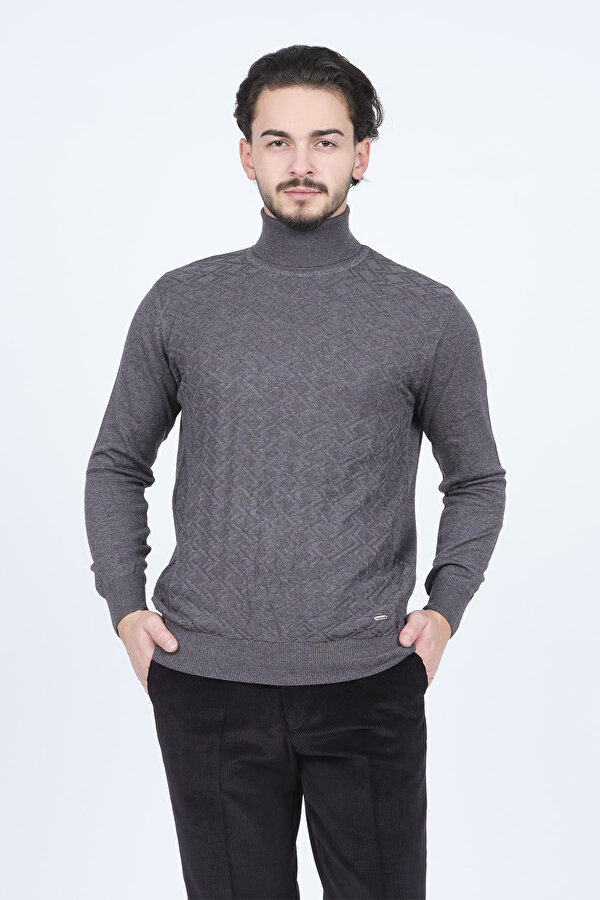 Erkek Desenli Tam Balıkçı Triko Kazak 67822507 Antrasit