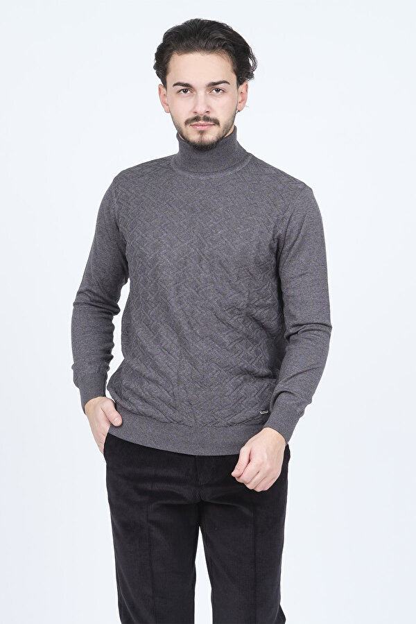 Erkek Desenli Tam Balıkçı Triko Kazak 67822507 Antrasit