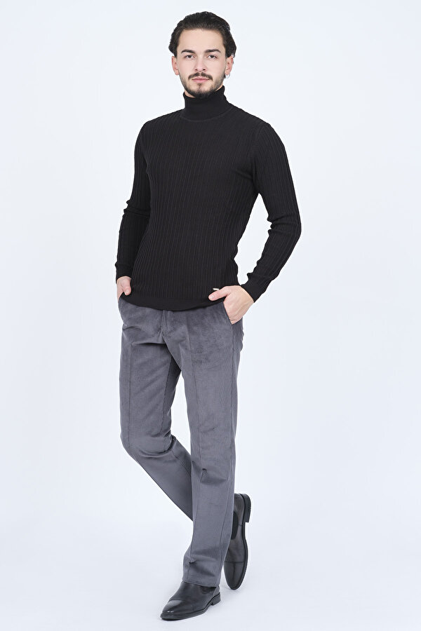 Erkek Fitilli Tam Balıkçı Triko Yün Kazak 67822887 Siyah