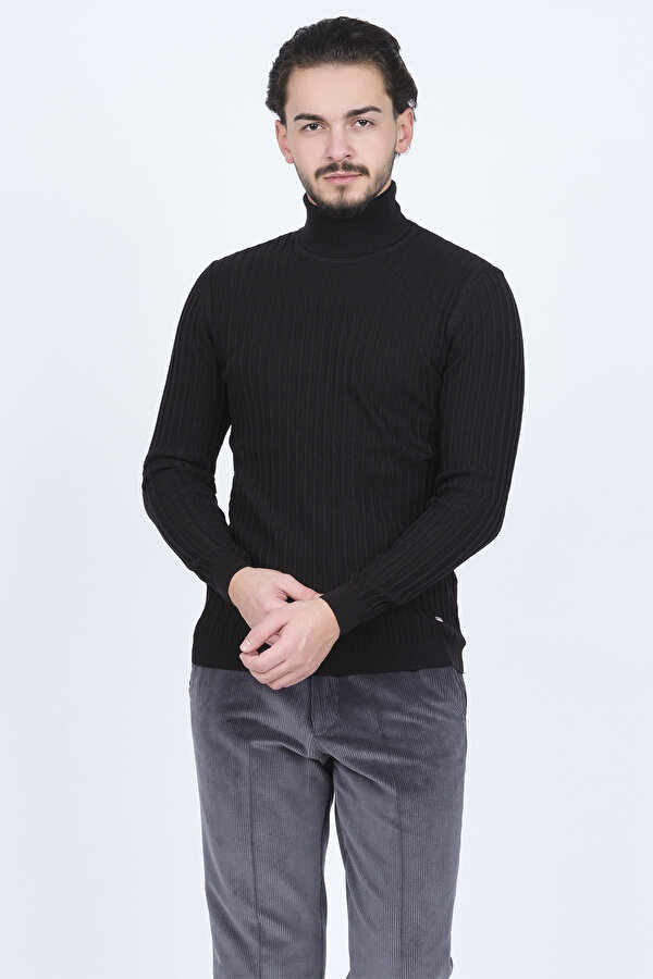 Erkek Fitilli Tam Balıkçı Triko Yün Kazak 67822887 Siyah