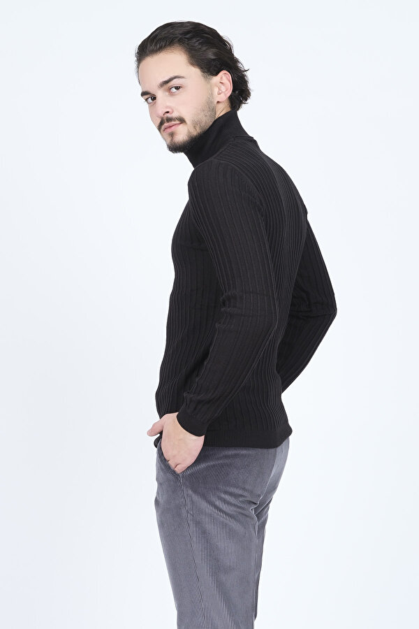 Erkek Fitilli Tam Balıkçı Triko Yün Kazak 67822887 Siyah