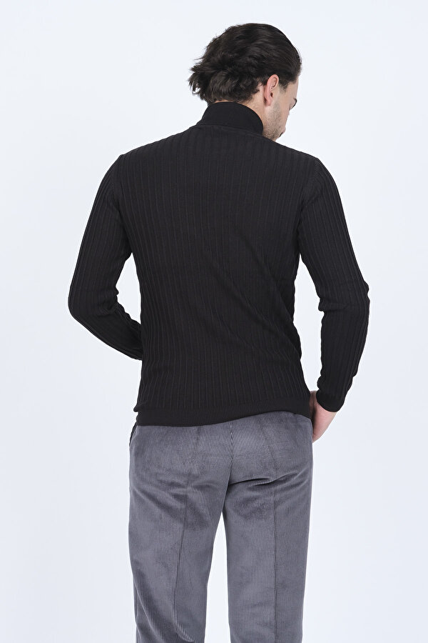 Erkek Fitilli Tam Balıkçı Triko Yün Kazak 67822887 Siyah