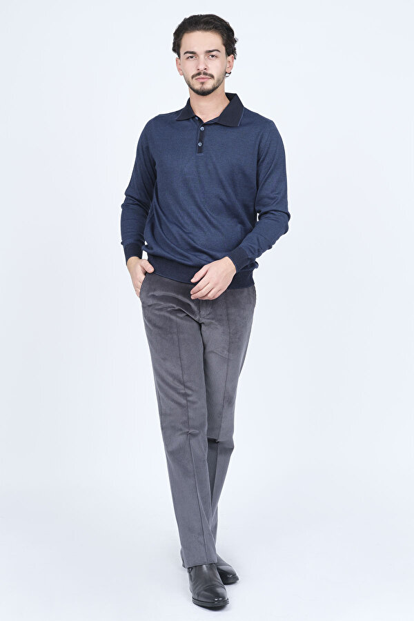 Erkek Polo Yaka Yün Kazak 6091903 Indigo
