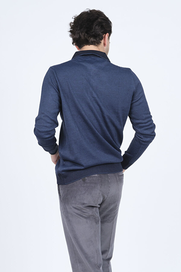 Erkek Polo Yaka Yün Kazak 6091903 Indigo