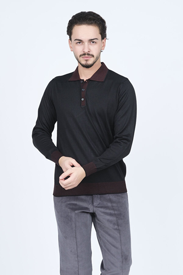 Erkek Polo Yaka Yün Kazak 6091903 Siyah