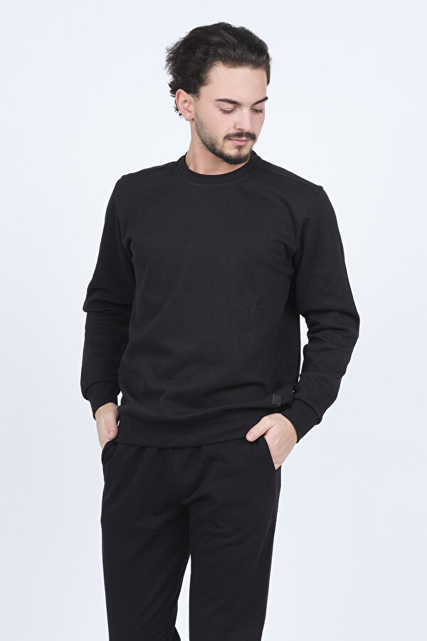 Erkek Bisiklet Yaka Sweatshirt 62422106 Siyah