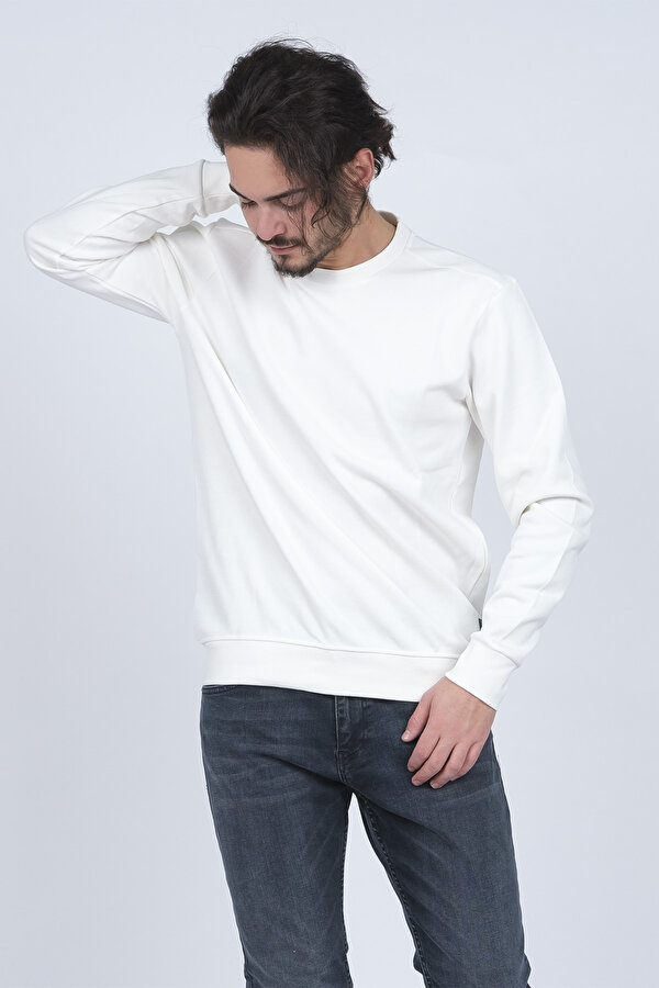 Erkek Bisiklet Yaka Sweatshirt 62422106 Beyaz
