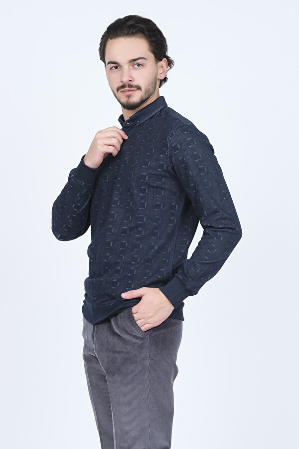 Erkek Desenli Polo Yaka Triko Sweat 6782251 Lacivert