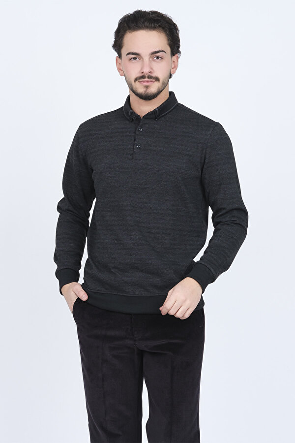 Erkek Desenli Polo Yaka Triko Sweat 6782252 Siyah
