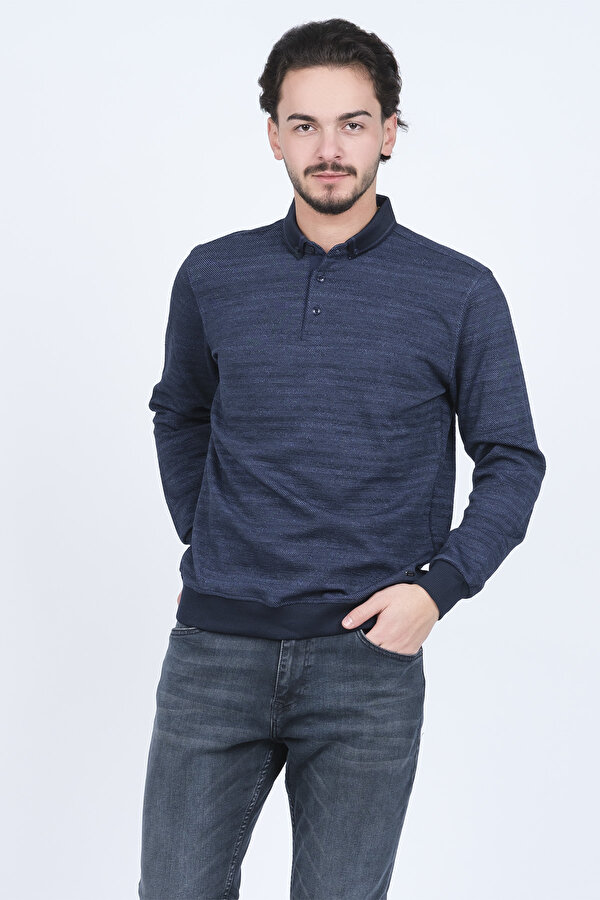 Erkek Desenli Polo Yaka Triko Sweat 6782252 Lacivert