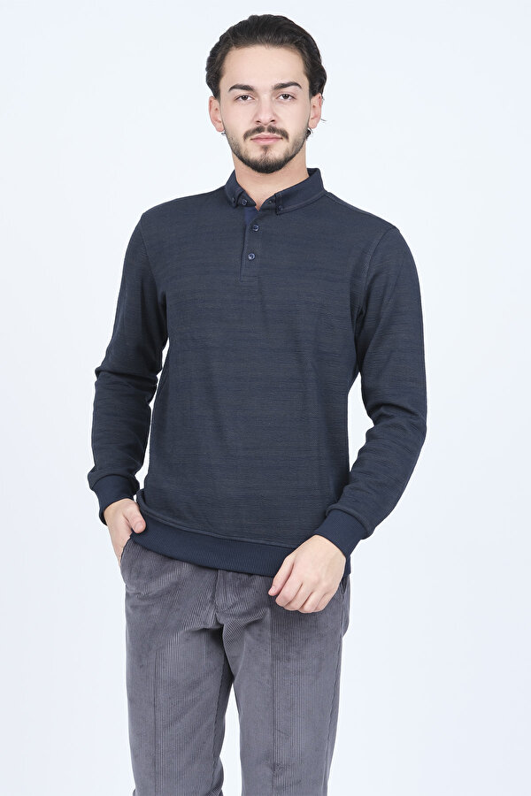 Erkek Desenli Polo Yaka Triko Sweat 6782252 Haki
