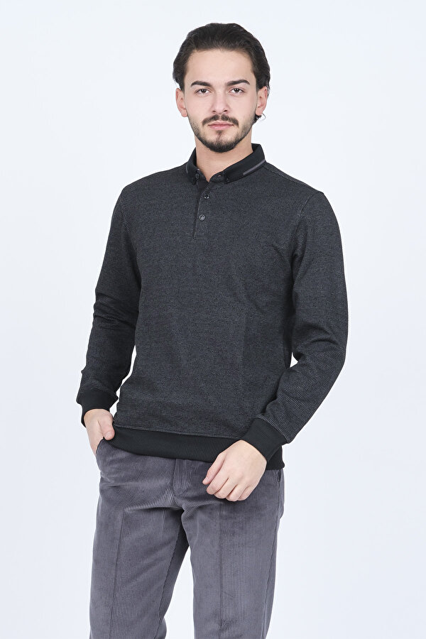 Erkek Desenli Polo Yaka Triko Sweat 6782254 Siyah