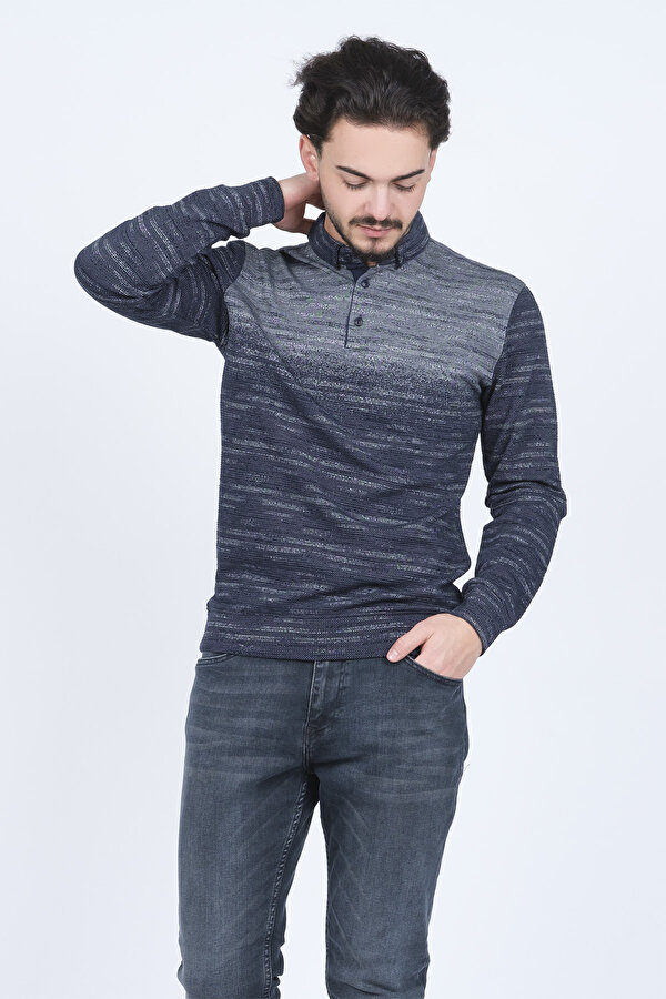 Erkek Desenli Polo Yaka Triko Sweat 6782257 Lacivert