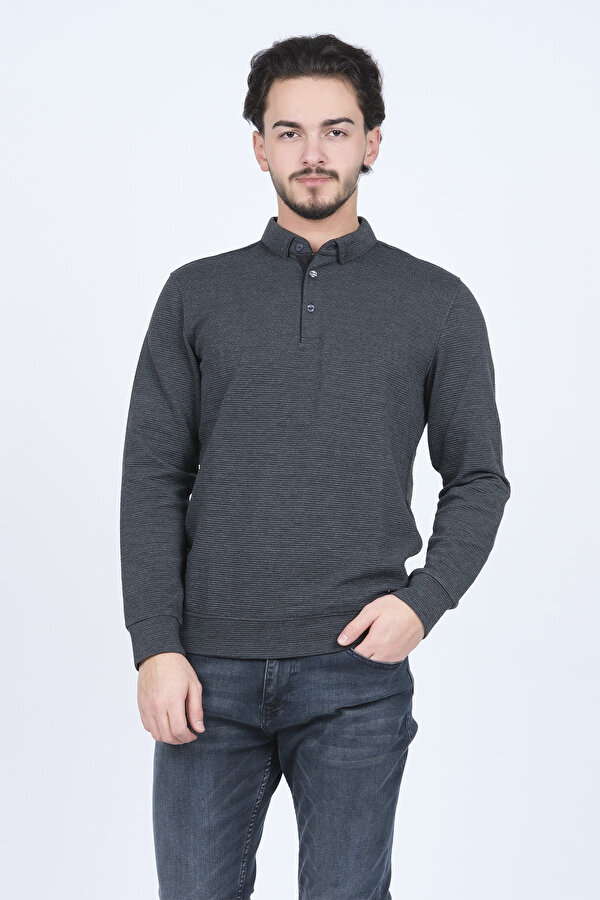 Erkek Desenli Polo Yaka Triko Sweat 6782258 Siyah