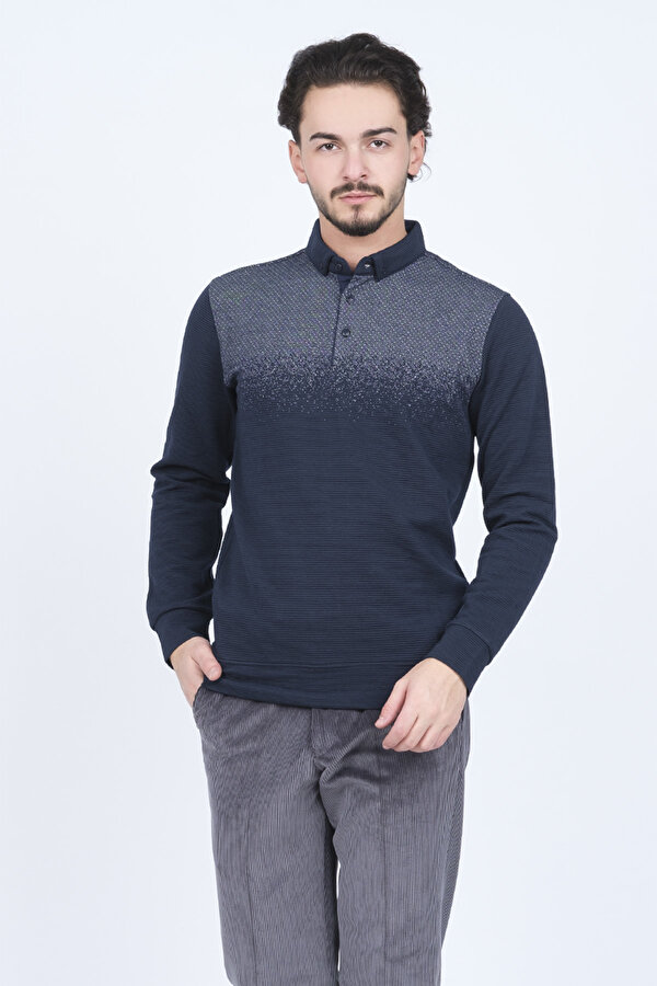 Erkek Desenli Polo Yaka Triko Sweat 6782258 Lacivert