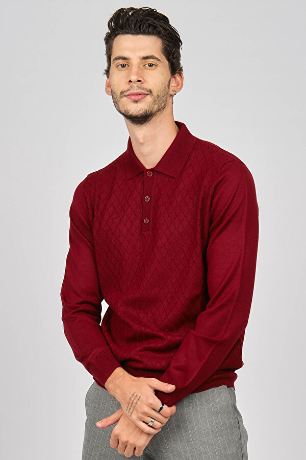 Erkek Baklava Desenli Yün Kazak 4536034 Bordo