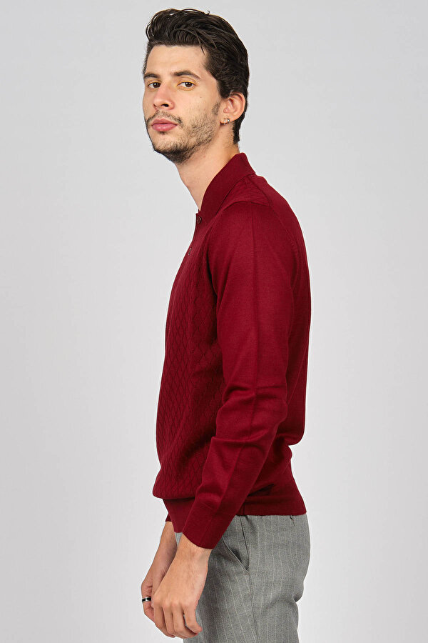 Erkek Baklava Desenli Yün Kazak 4536034 Bordo