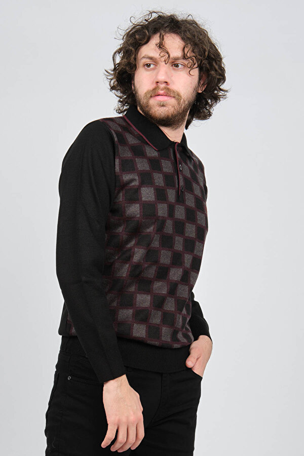 Erkek Desenli Polo Yaka Kazak 1577428 Siyah