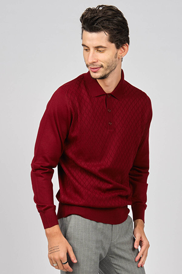 Erkek Baklava Desenli Yün Kazak 4536034 Bordo