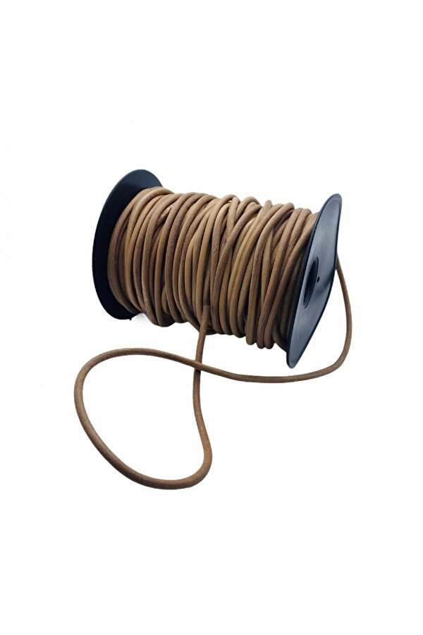 Deri Sırım İp Yuvarlak 4 mm Naturel 1mt (Leathercraft, Deri Hobi)