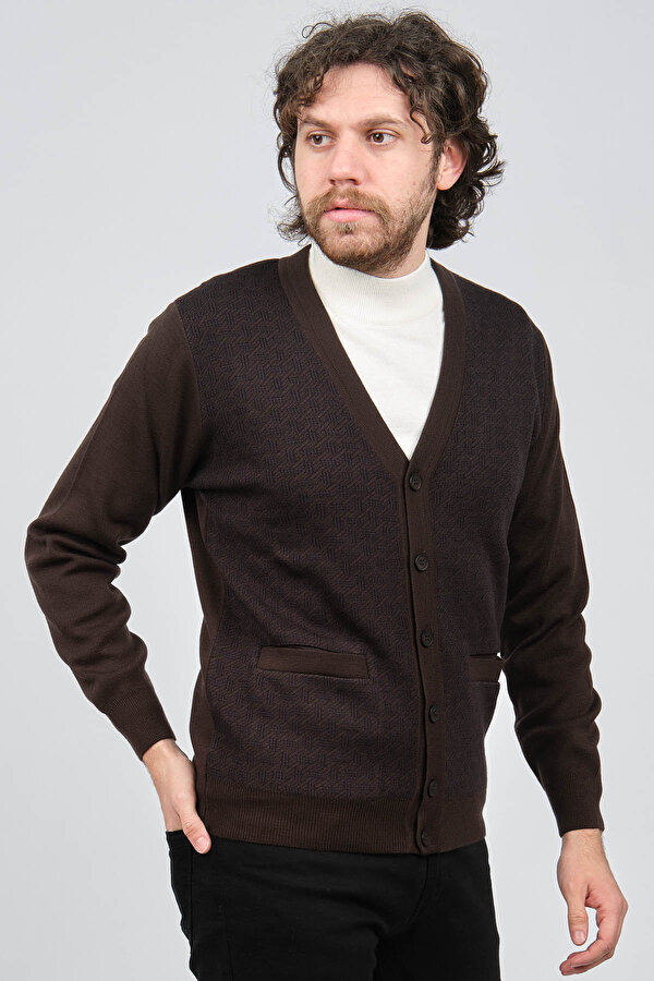 Erkek Desenli Yün Hırka 6092090 Kahverengi