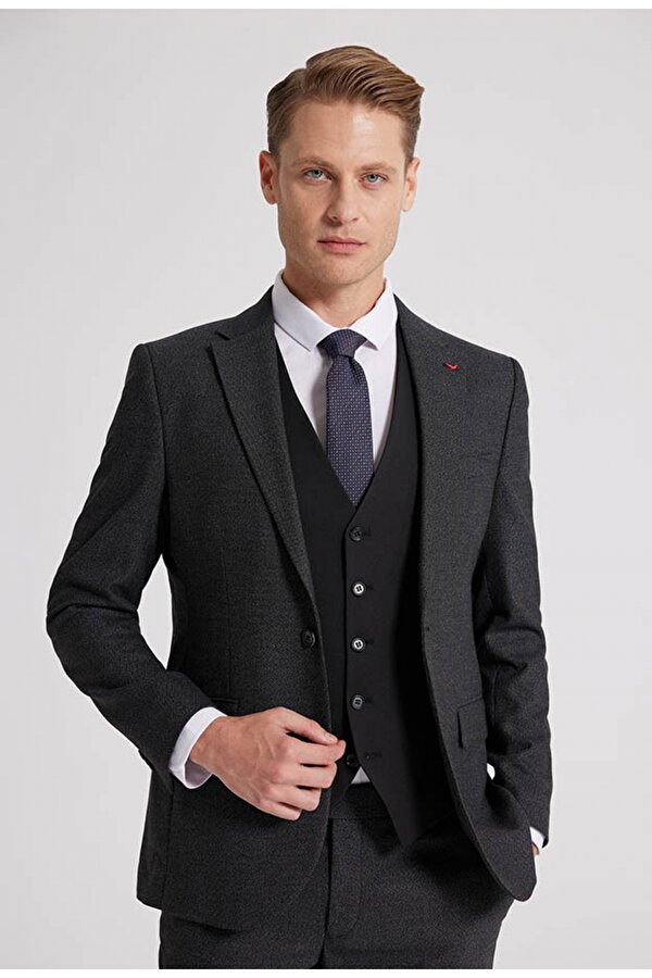 Ds Damat Slim Fit Antrasit Armürlü Takim Elbise Kombinli
