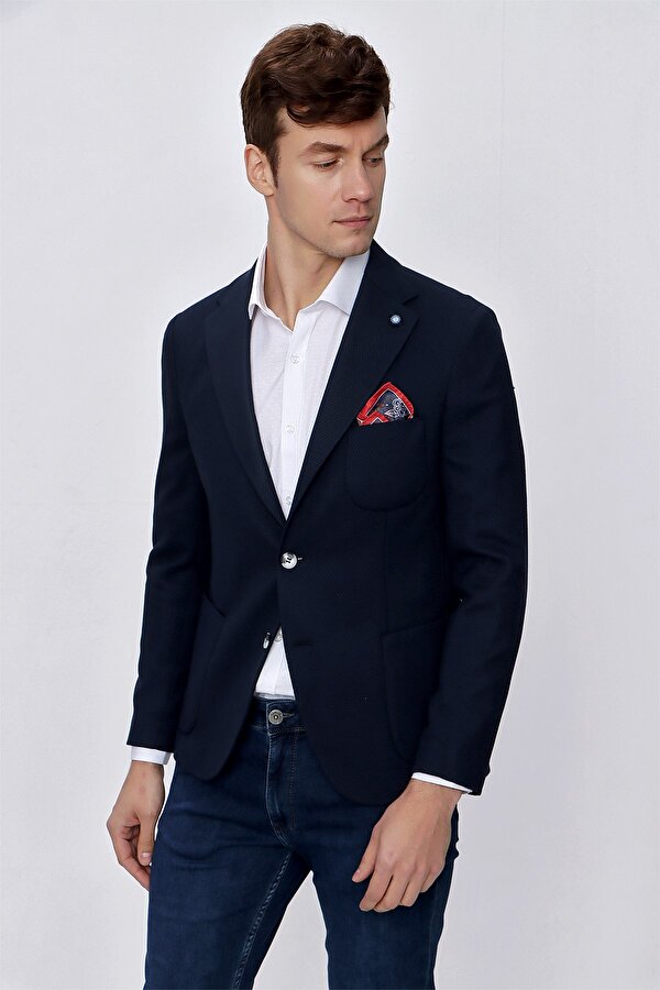 Erkek Olga Örme Slim Fit Dar Kesim Torba Cep 6 Drop Ceket 2016 Lacivert