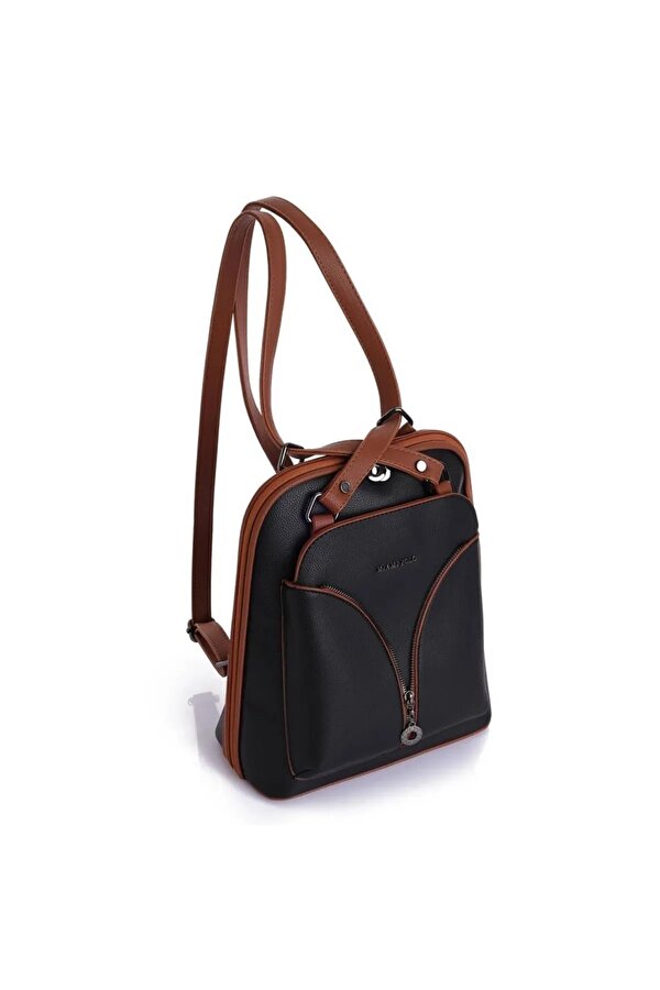 MİAMİ POLO 1206 ARDIÇ DERİ KADIN SIRT ÇANTA BAYAN OMUZ ÇANTA SİYAH-TABA