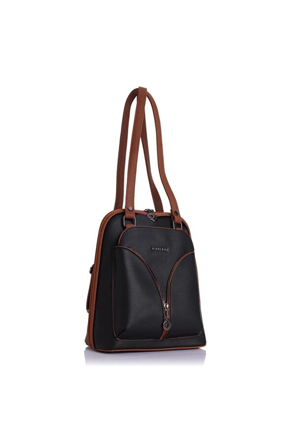 MİAMİ POLO 1206 ARDIÇ DERİ KADIN SIRT ÇANTA BAYAN OMUZ ÇANTA SİYAH-TABA