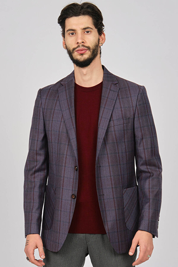 Erkek Ekoseli Spor Yün Ceket 2661000 Bordo