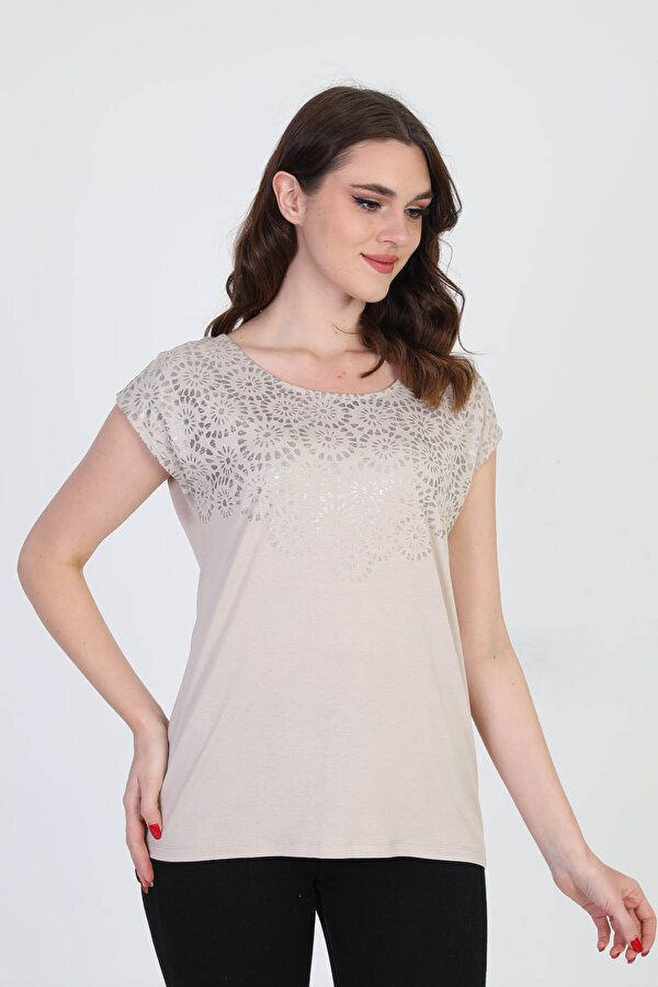 Kadın Desenli Bluz 5010025 Vizon