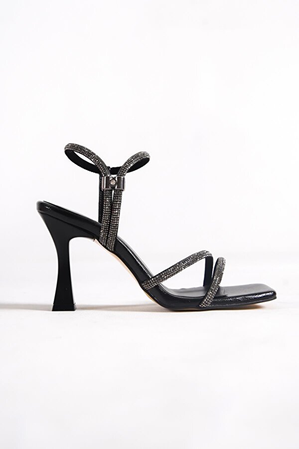 Midney Siyah Taşlı Topuklu Abiye Ayakkabı