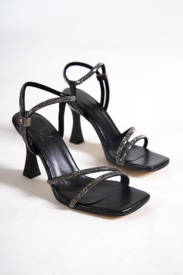 Midney Siyah Taşlı Topuklu Abiye Ayakkabı
