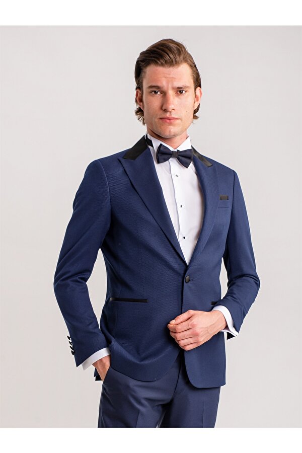Lacivert Erkek Modern Fit Mono Yaka Smokin Takım - 61293