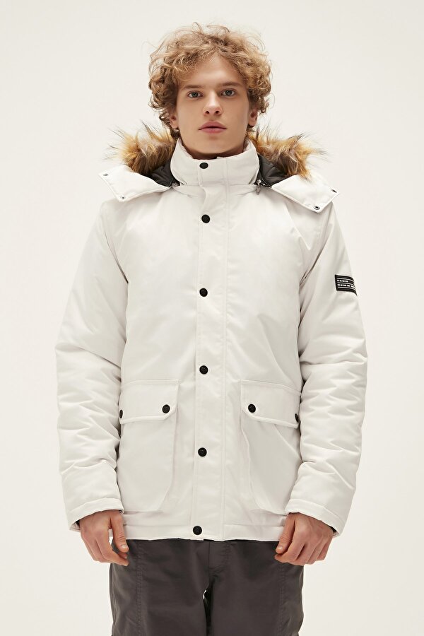Rock Rabbit Off-White Beyaz Erkek Kapüşonlu Mont