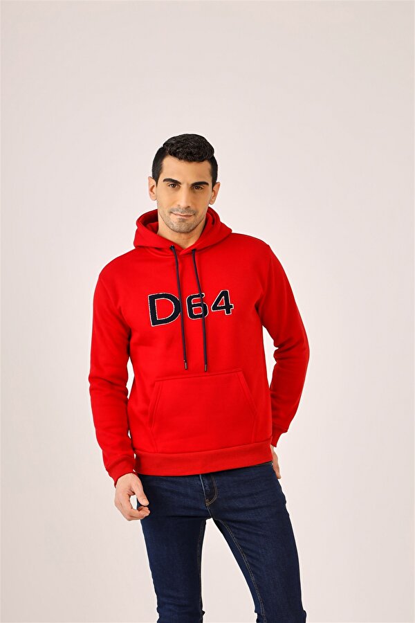 Kırmızı Erkek Regular Fit Baskılı Kapüşonlu   Sweatshirt - 91824