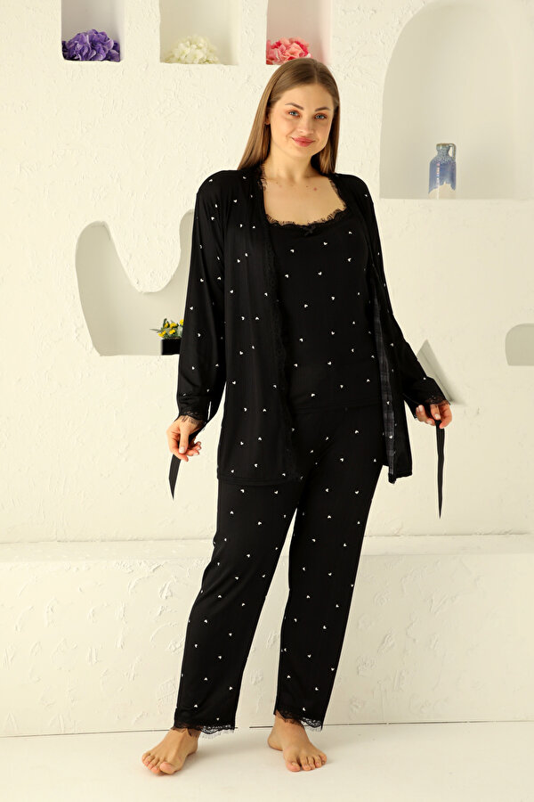 Sabahlıklı Dantel Detaylı Pegasus Kadın Pijama Takımı-Çeyizlik Takım- Geniş Beden Aralığı