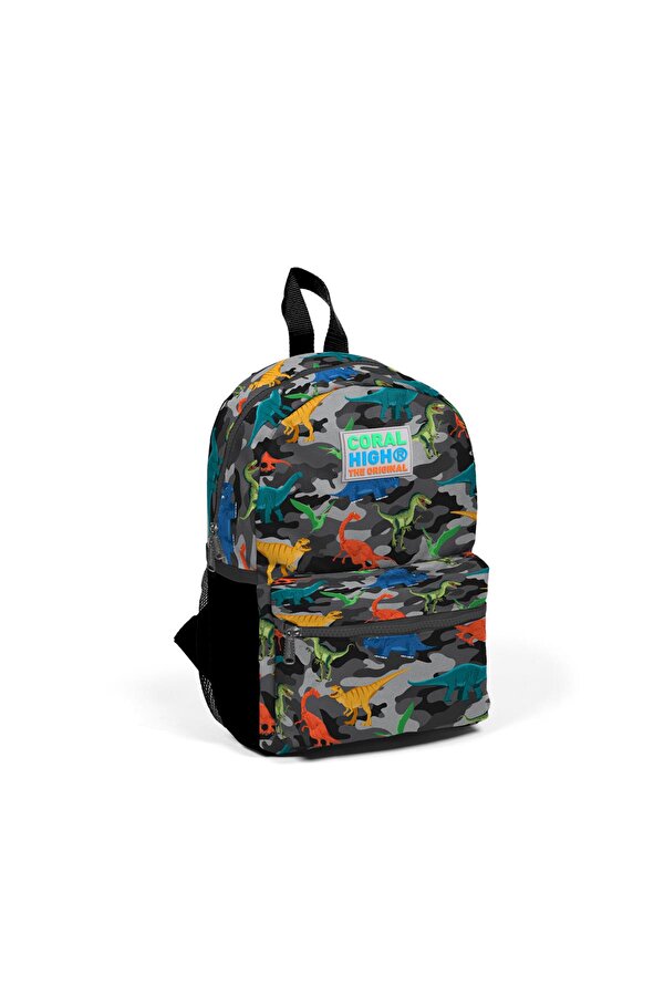 Kids Gri Kamuflaj Dinazor Desenli İki Bölmeli Yuva Sırt Çantası 23350