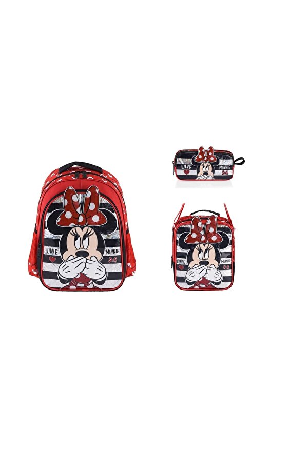 Minnie Mouse Okul Çantası , Beslenme Çantası ve Kalem Kutu