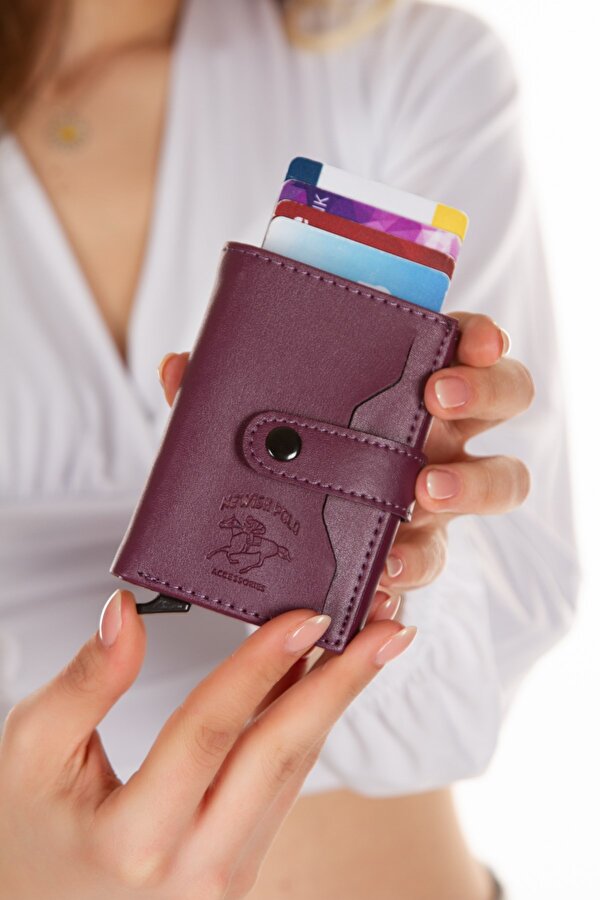 Adelina Mor Nova Deri Mekanizmalı Çıt Çıtlı Kartlık Cüzdan (7CMX10CM)