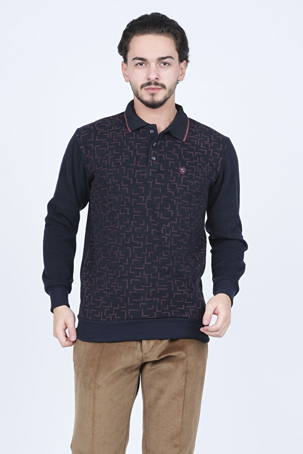 Erkek Desenli Polo Yaka Triko Sweat 6741256 Lacivert