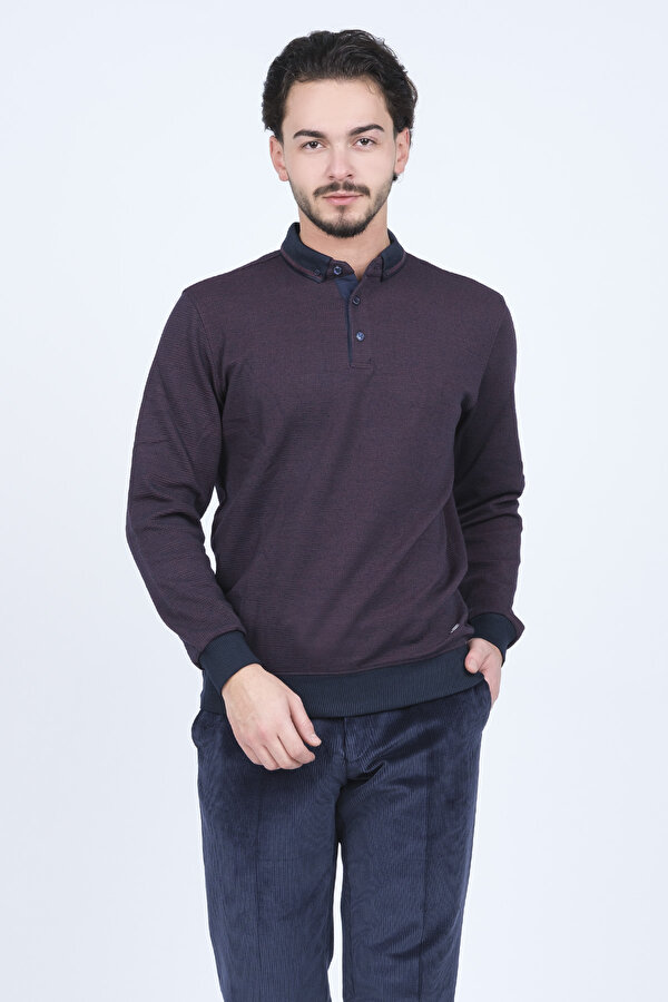Erkek Desenli Polo Yaka Triko Sweat 6782254 Bordo