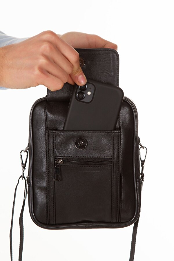 Erkek Hakiki Deri Çelik Kasalı Telefon Bölmeli El Ve Omuz Çantası